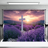 Lofaris Purple Floral Field Sunset Cross Easter Backdrop
